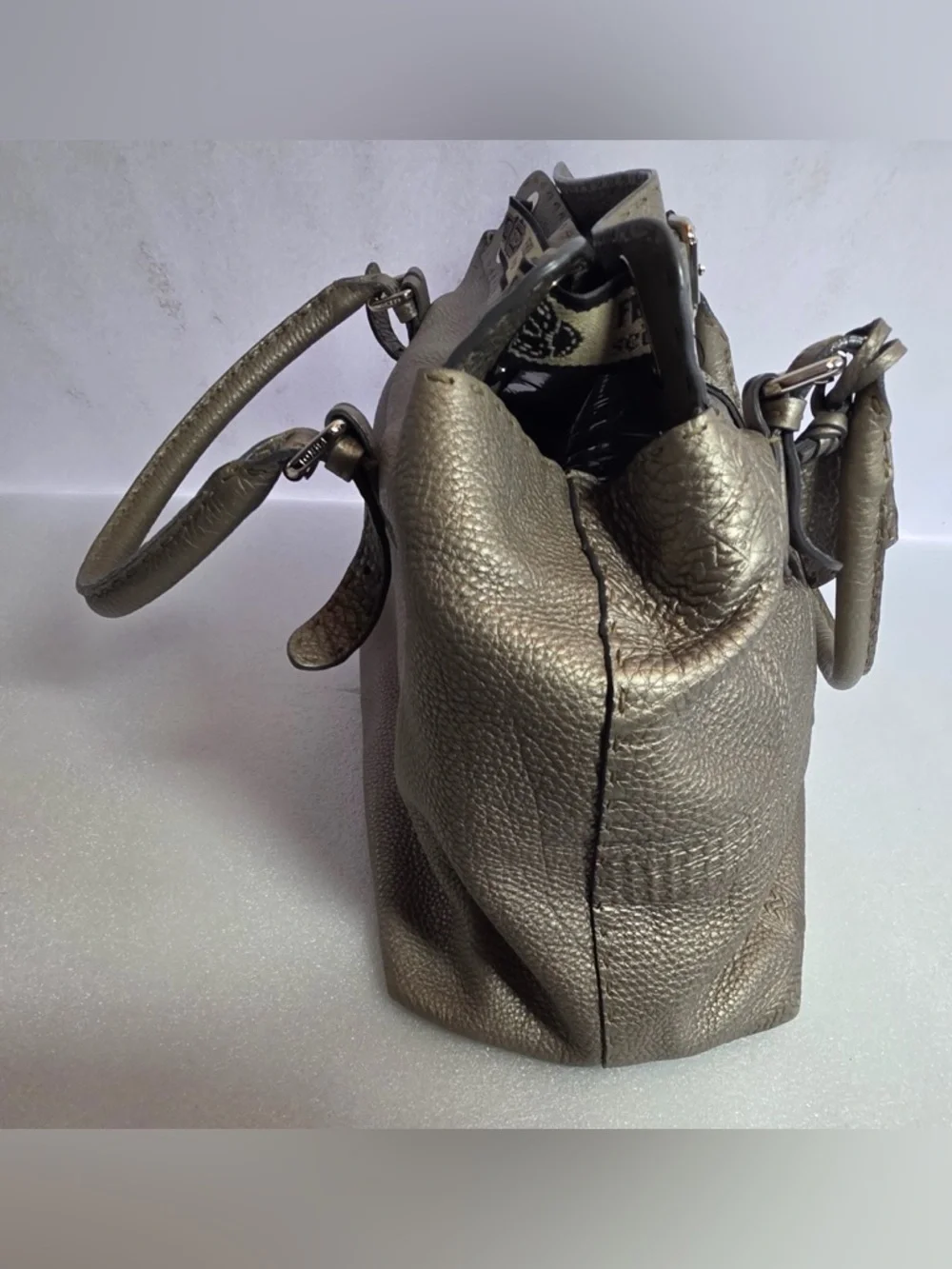 Rare Fendi Selleria Handmade Leather Tote Gray Horse Embossed Luxe Satchel - Picture 3 of 8